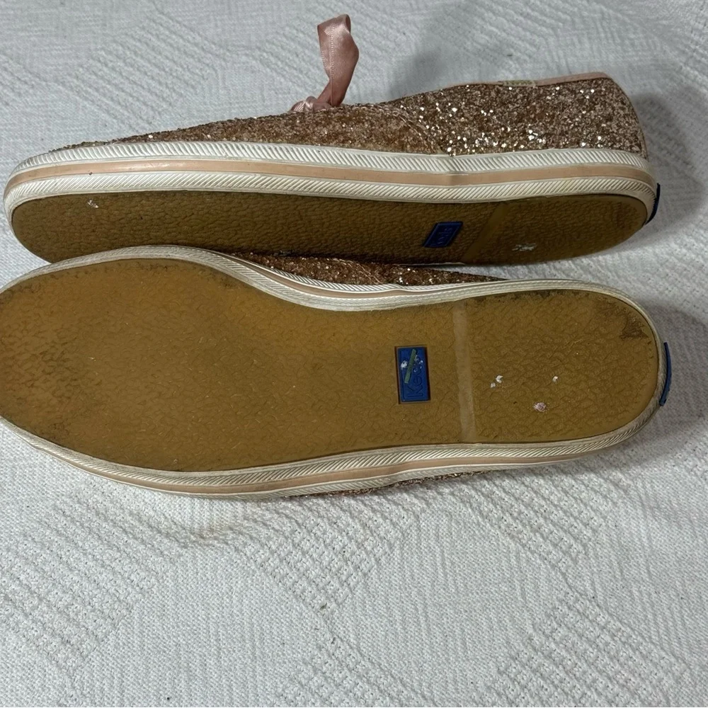 Keds X Kate Spade Sneaker Women's Size 8.5 Champion Glitter Rose Gold Satin Lace